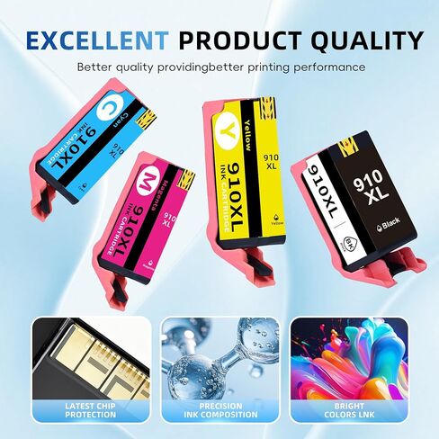 910XL High Yield Ink Cartridge Replacement for HP910XL HP910 910 XL Combo Pack Compatible with HP OfficeJet 9120OfficeJet 8010 8012 8013 8015 8020 8022 (Black Cyan Magenta Yellow 4 Pack) in Saudi Arabia