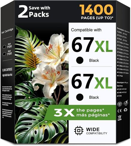 67XL Black Ink Cartridge Replacement for HP Ink 67 HP67XL Cartridges (2-Black)Work with DeskJet 2755e 2855e 2800e 2852e 2827e 4227e 4255e ENVY 2700 6055e 6075 6432e 6455e 6458e 6475e Pro 6455 Printer in Kuwait