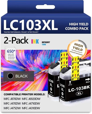 LC103XL LC103 103 Ink Cartridges High Yield Replacement for Brother LC103 XL LC103 LC101 Ink Work with MFC-J870DW MFC-J6920DW MFC-J6520DW MFC-J450DW MFC-J470DW(2 Black, 1 Cyan, 1 Magenta, 1 Yellow) in Saudi Arabia