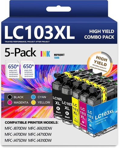 LC103XL LC103 103 Ink Cartridges High Yield Replacement for Brother LC103 XL LC103 LC101 Ink Work with MFC-J870DW MFC-J6920DW MFC-J6520DW MFC-J450DW MFC-J470DW(2 Black, 1 Cyan, 1 Magenta, 1 Yellow) in Saudi Arabia