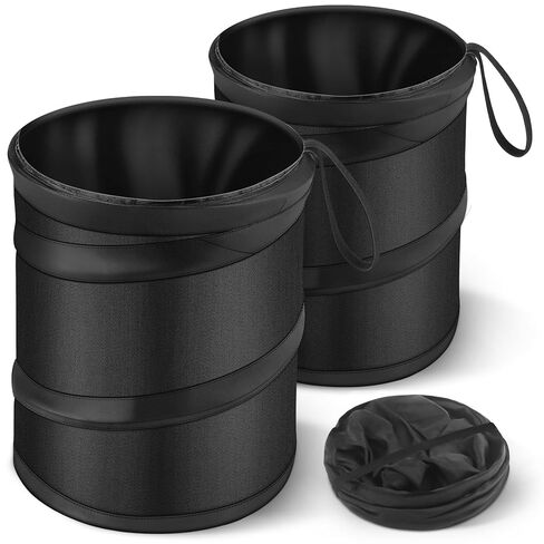 2 Pack Mini Trash Can for Car, Leakproof Pop-Up Car Trash Can with Hanging Loop, Washable Small Garbage Can Hanging Automotive Garbage Cans Trash Bin for Truck Auto SUV Vehicle RV Camping, 1 Gallon in Saudi Arabia