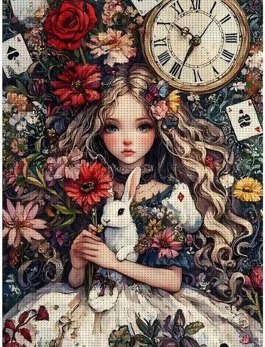 YUXUANKANG Diamond Painting Kits for Beginners，5D Diamond Art Kits for Adults, Diamond Art Club Diamond Painting Kits, Rabbit, Clock and Flowers 12X16 Inch in Kuwait