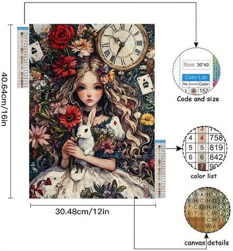 YUXUANKANG Diamond Painting Kits for Beginners，5D Diamond Art Kits for Adults, Diamond Art Club Diamond Painting Kits, Rabbit, Clock and Flowers 12X16 Inch in Kuwait