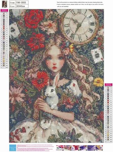 YUXUANKANG Diamond Painting Kits for Beginners，5D Diamond Art Kits for Adults, Diamond Art Club Diamond Painting Kits, Rabbit, Clock and Flowers 12X16 Inch in Kuwait
