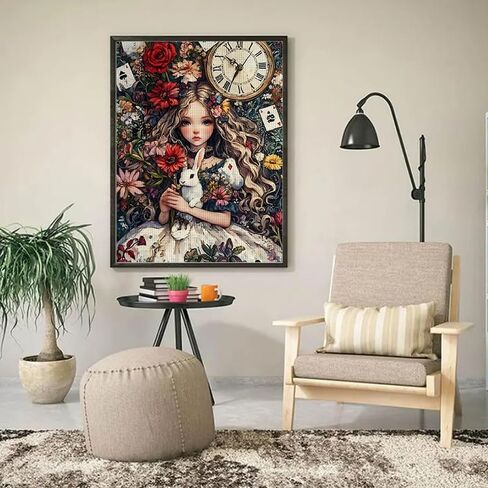 YUXUANKANG Diamond Painting Kits for Beginners，5D Diamond Art Kits for Adults, Diamond Art Club Diamond Painting Kits, Rabbit, Clock and Flowers 12X16 Inch in Kuwait