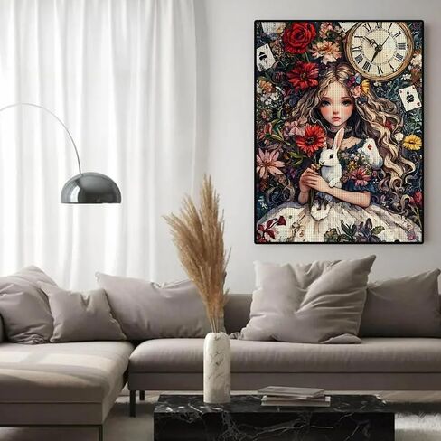 YUXUANKANG Diamond Painting Kits for Beginners，5D Diamond Art Kits for Adults, Diamond Art Club Diamond Painting Kits, Rabbit, Clock and Flowers 12X16 Inch in Kuwait