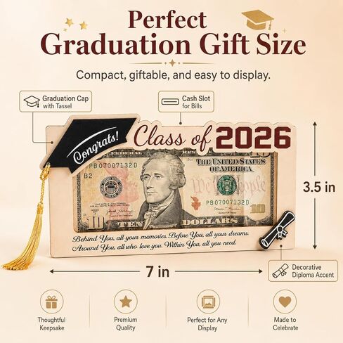Class of 2026 Gifts Graduation Money Holder 2026 for Her Him, Wooden Graduation Cards Money Holder for Cash Gift, Graduation Gifts for Daughter Son High School, College, University Senior Graduates in Saudi Arabia