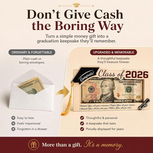Class of 2026 Gifts Graduation Money Holder 2026 for Her Him, Wooden Graduation Cards Money Holder for Cash Gift, Graduation Gifts for Daughter Son High School, College, University Senior Graduates in Saudi Arabia