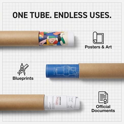 MagicWater Supply 6x24 Inch Kraft Mailing Tubes with End Caps, Heavy Duty Round Shipping Tubes for Large Posters, Blueprints, Art, Crafts and Documents - Durable, Recyclable - 2 Pack, Made in the USA in Saudi Arabia