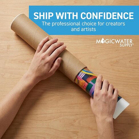 MagicWater Supply 6x24 Inch Kraft Mailing Tubes with End Caps, Heavy Duty Round Shipping Tubes for Large Posters, Blueprints, Art, Crafts and Documents - Durable, Recyclable - 2 Pack, Made in the USA in Saudi Arabia