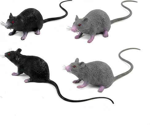 4 PCS Small Fake Rat Toy, Plastic Mouse Toys Realistic Rat Prank Props for April Fool's Day Party Supplies, 8.65X1.77X1.38in (Black, Gray) in Saudi Arabia