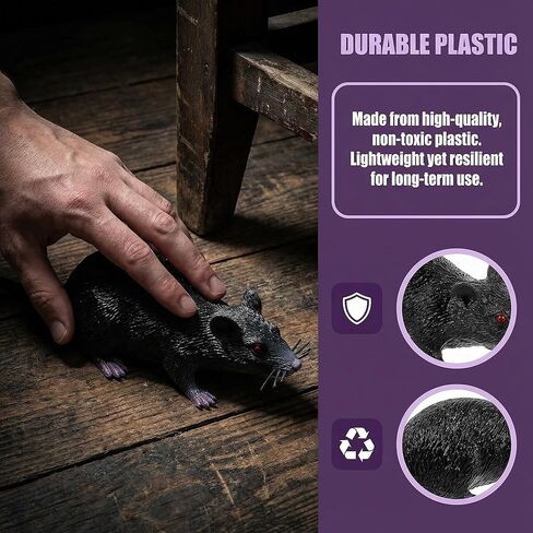 4 PCS Small Fake Rat Toy, Plastic Mouse Toys Realistic Rat Prank Props for April Fool's Day Party Supplies, 8.65X1.77X1.38in (Black, Gray) in Saudi Arabia