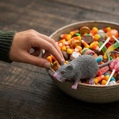 4 PCS Small Fake Rat Toy, Plastic Mouse Toys Realistic Rat Prank Props for April Fool's Day Party Supplies, 8.65X1.77X1.38in (Black, Gray) in Saudi Arabia