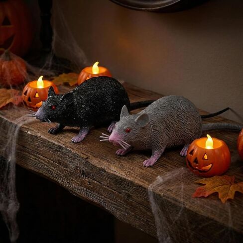 4 PCS Small Fake Rat Toy, Plastic Mouse Toys Realistic Rat Prank Props for April Fool's Day Party Supplies, 8.65X1.77X1.38in (Black, Gray) in Saudi Arabia