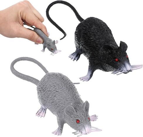 4 PCS Small Fake Rat Toy, Plastic Mouse Toys Realistic Rat Prank Props for April Fool's Day Party Supplies, 8.65X1.77X1.38in (Black, Gray) in Saudi Arabia