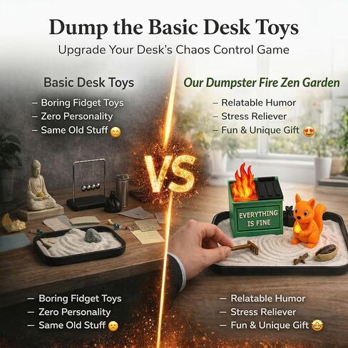Dumpster Fire Zen Garden for Desk - Squirrel Edition Funny Office Desk Accessories - White Elephant Gag Gifts for Coworkers, Boss, Men & Women - Mini Sand Tray Stress Relief Decor (14+) in Kuwait