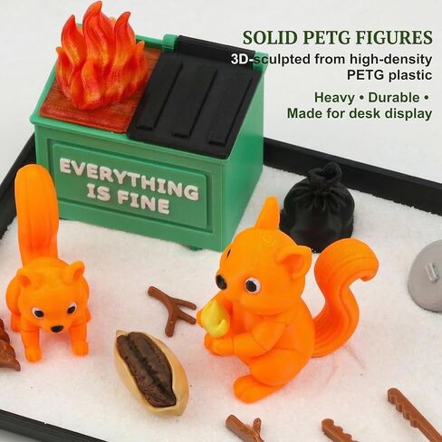 Dumpster Fire Zen Garden for Desk - Squirrel Edition Funny Office Desk Accessories - White Elephant Gag Gifts for Coworkers, Boss, Men & Women - Mini Sand Tray Stress Relief Decor (14+) in Kuwait
