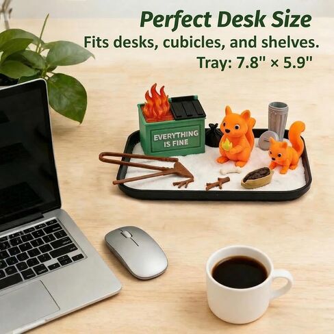 Dumpster Fire Zen Garden for Desk - Squirrel Edition Funny Office Desk Accessories - White Elephant Gag Gifts for Coworkers, Boss, Men & Women - Mini Sand Tray Stress Relief Decor (14+) in Kuwait