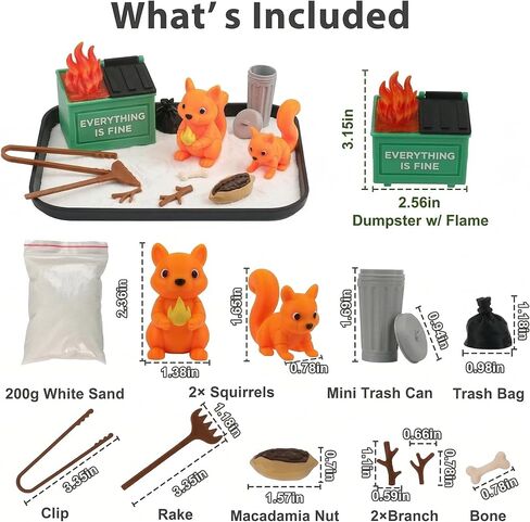 Dumpster Fire Zen Garden for Desk - Squirrel Edition Funny Office Desk Accessories - White Elephant Gag Gifts for Coworkers, Boss, Men & Women - Mini Sand Tray Stress Relief Decor (14+) in Kuwait