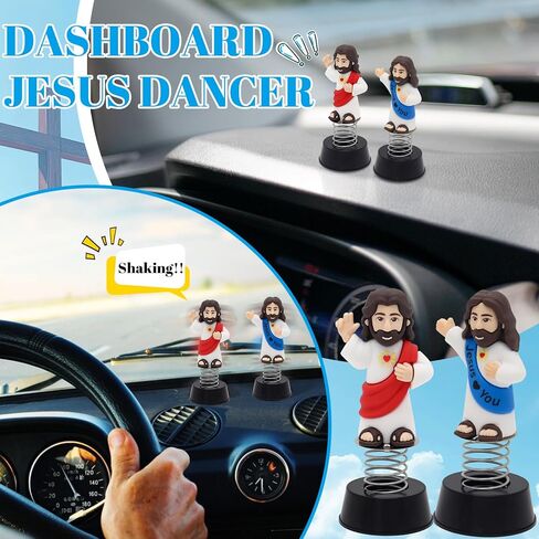Yelakey Dashboard Jesus Dancer Blue Jesus Bobblehead with Smile Face Blessing You Car Accessory with Sticky Pad for Christian Drivers Religious Believers Home Decoration in Saudi Arabia