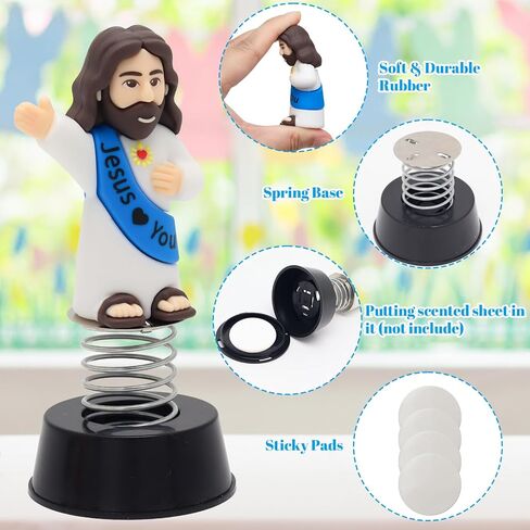 Yelakey Dashboard Jesus Dancer Blue Jesus Bobblehead with Smile Face Blessing You Car Accessory with Sticky Pad for Christian Drivers Religious Believers Home Decoration in Saudi Arabia