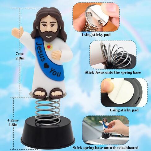 Yelakey Dashboard Jesus Dancer Blue Jesus Bobblehead with Smile Face Blessing You Car Accessory with Sticky Pad for Christian Drivers Religious Believers Home Decoration in Saudi Arabia