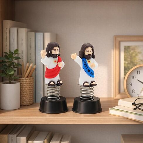 Yelakey Dashboard Jesus Dancer Blue Jesus Bobblehead with Smile Face Blessing You Car Accessory with Sticky Pad for Christian Drivers Religious Believers Home Decoration in Saudi Arabia