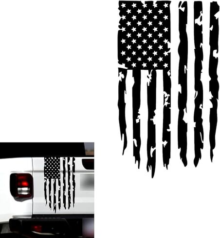 American Flag Decal, Distressed USA US Flag Truck Tailgate Decal, Vinyl American Flag Stickers Compatible with Most Pickup- Rear Graphic USA, US Flag Car Sticker(Black) in Saudi Arabia