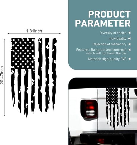 American Flag Decal, Distressed USA US Flag Truck Tailgate Decal, Vinyl American Flag Stickers Compatible with Most Pickup- Rear Graphic USA, US Flag Car Sticker(Black) in Saudi Arabia