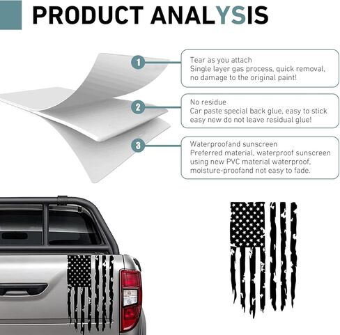 American Flag Decal, Distressed USA US Flag Truck Tailgate Decal, Vinyl American Flag Stickers Compatible with Most Pickup- Rear Graphic USA, US Flag Car Sticker(Black) in Saudi Arabia