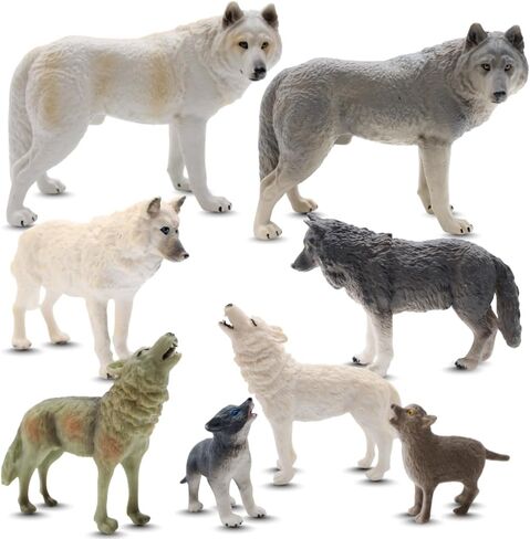 Wolf Bundle | 8-Piece Arctic, Grey & Black Wolf Figurines | Lifelike Wildlife Playset for Enthusiats & Collectors | Seasonal Animal Display Set in Kuwait