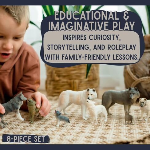 Wolf Bundle | 8-Piece Arctic, Grey & Black Wolf Figurines | Lifelike Wildlife Playset for Enthusiats & Collectors | Seasonal Animal Display Set in Kuwait