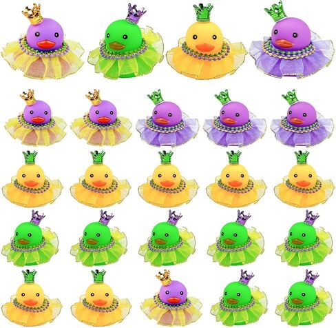 Cinrobiye 24 Set Mardi Rubber Ducks Carnival Masquerade Duck with Mini Crown Skirt Bulk Car Rubber Duck Decorations for Dashboard Shower Birthday Holiday Festival Parade Party Gift Favor Supplies in Kuwait