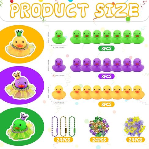 Cinrobiye 24 Set Mardi Rubber Ducks Carnival Masquerade Duck with Mini Crown Skirt Bulk Car Rubber Duck Decorations for Dashboard Shower Birthday Holiday Festival Parade Party Gift Favor Supplies in Kuwait