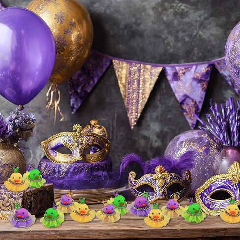 Cinrobiye 24 Set Mardi Rubber Ducks Carnival Masquerade Duck with Mini Crown Skirt Bulk Car Rubber Duck Decorations for Dashboard Shower Birthday Holiday Festival Parade Party Gift Favor Supplies in Kuwait