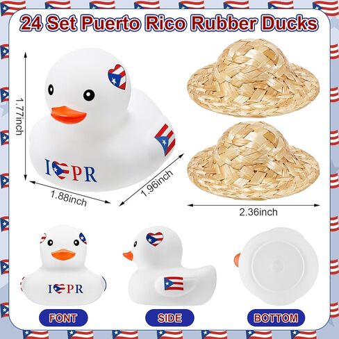 Foilswirl 24 Set Puerto Rico Rubber Ducks with Mini Straw Hats Tiny Puerto Rico Flag Souvenir Ducks Bulk Red Blue and White Figurines for Cultural Event Holiday Toy DIY Gift Party Decoration in Saudi Arabia