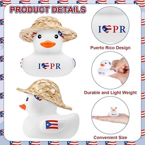 Foilswirl 24 Set Puerto Rico Rubber Ducks with Mini Straw Hats Tiny Puerto Rico Flag Souvenir Ducks Bulk Red Blue and White Figurines for Cultural Event Holiday Toy DIY Gift Party Decoration in Saudi Arabia