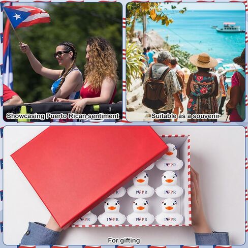 Foilswirl 24 Set Puerto Rico Rubber Ducks with Mini Straw Hats Tiny Puerto Rico Flag Souvenir Ducks Bulk Red Blue and White Figurines for Cultural Event Holiday Toy DIY Gift Party Decoration in Saudi Arabia