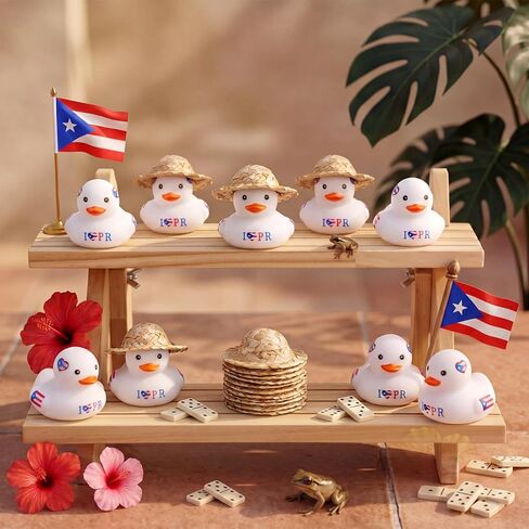 Foilswirl 24 Set Puerto Rico Rubber Ducks with Mini Straw Hats Tiny Puerto Rico Flag Souvenir Ducks Bulk Red Blue and White Figurines for Cultural Event Holiday Toy DIY Gift Party Decoration in Saudi Arabia