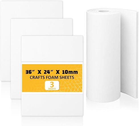 Poola Voidra 3 Pack 10mm Thick EVA Foam Board 24" x 36", Cosplay EVA Foam Roll Large Lightweight for Crafting Model, Cosplay DIY Project, Crafts, Display Print Paintings, Easy to Cut(White) in Saudi Arabia