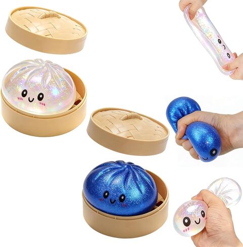 2026 New Glitter Dumpling Soft Box, Stress Relief, Soft Squeeze Decompression Dough, Glitter Dumpling Soft for Stress Relief (Transparent Blue) in Saudi Arabia
