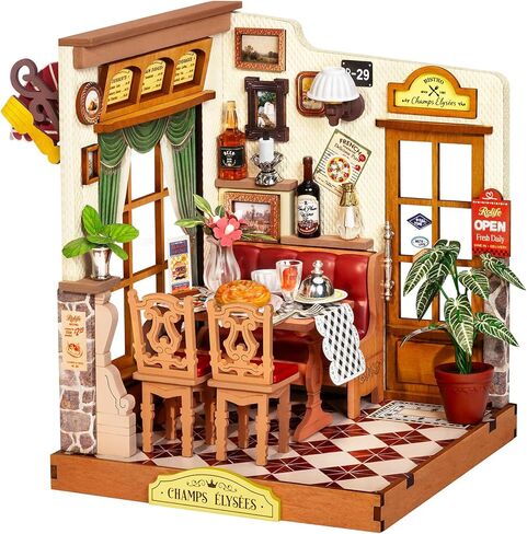 طقم مصغر من Rolife DIY، قالب صغير لبيت الدمى للقطط، تزيين رف الكتب الصغير لنمط الحياة Miniverse، هوايات DIY للحرفيين (قضيب للقطط تيبسي) in Kuwait