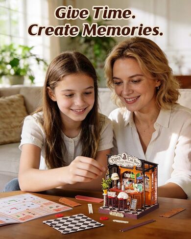 طقم مصغر من Rolife DIY، قالب صغير لبيت الدمى للقطط، تزيين رف الكتب الصغير لنمط الحياة Miniverse، هوايات DIY للحرفيين (قضيب للقطط تيبسي) in Kuwait