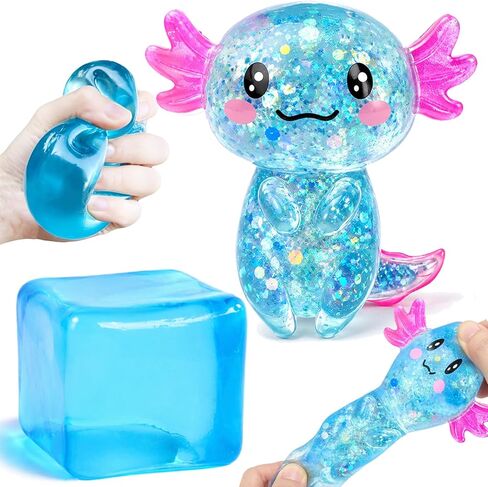 2Pack Taba Squishy Fidget Toys Bulk,Blue Stress Cube&Axolotl Squishy,Sugar Sensory Toys Squeeze Toy for Anxiety Relief for Classroom Prizes, Birthday Gifts Party Favors in Saudi Arabia