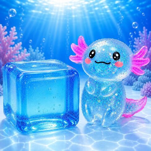 2Pack Taba Squishy Fidget Toys Bulk,Blue Stress Cube&Axolotl Squishy,Sugar Sensory Toys Squeeze Toy for Anxiety Relief for Classroom Prizes, Birthday Gifts Party Favors in Saudi Arabia