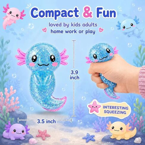 2Pack Taba Squishy Fidget Toys Bulk,Blue Stress Cube&Axolotl Squishy,Sugar Sensory Toys Squeeze Toy for Anxiety Relief for Classroom Prizes, Birthday Gifts Party Favors in Saudi Arabia
