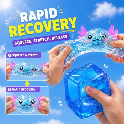 2Pack Taba Squishy Fidget Toys Bulk,Blue Stress Cube&Axolotl Squishy,Sugar Sensory Toys Squeeze Toy for Anxiety Relief for Classroom Prizes, Birthday Gifts Party Favors in Saudi Arabia
