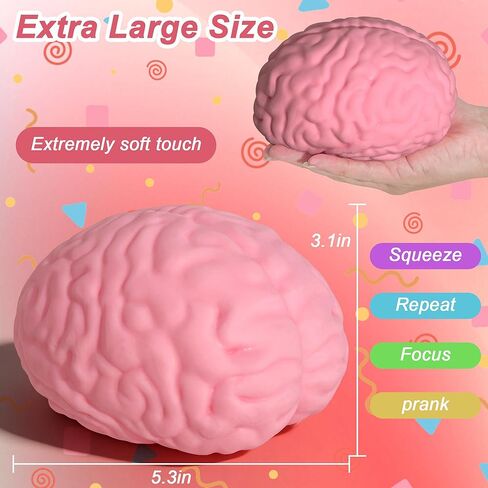 Brain Squishy Toys, Large Stress Relief Sensory Toys for Adults & Kids, Anxiety Relief Fidget Toys for Autism & ADHD, Squeeze Toys for Party Favors, Goodie Bag Fillers, Classroom Prizes & Gag Gifts in Saudi Arabia