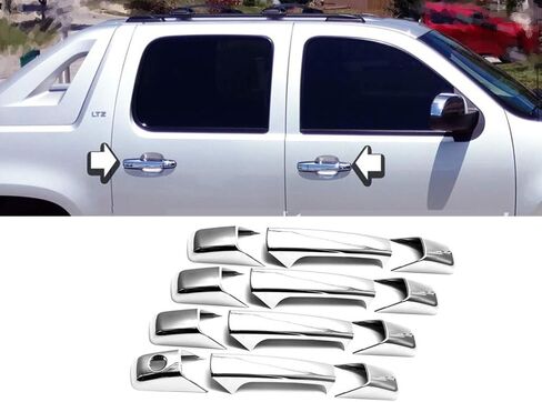 Chrome 4 Door Handle Covers w/o Passenger Key Hole Compatible with 07-13 Chevy Silverado / 07-14 Chevy Avalanche/Suburban/Tahoe/GMC Sierra/Yukon&Yukon XL/Escalade in Kuwait