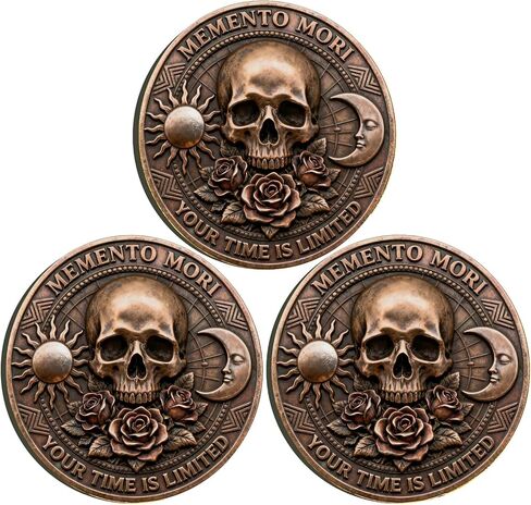 عملة Memento Mori - عملة تحدي الجمجمة والساعة الرملية من Time Stoic Challenge - هدايا Momento Mori Stoicism مع حافظة واقية شفافة، لمسة نهائية عتيقة in Kuwait